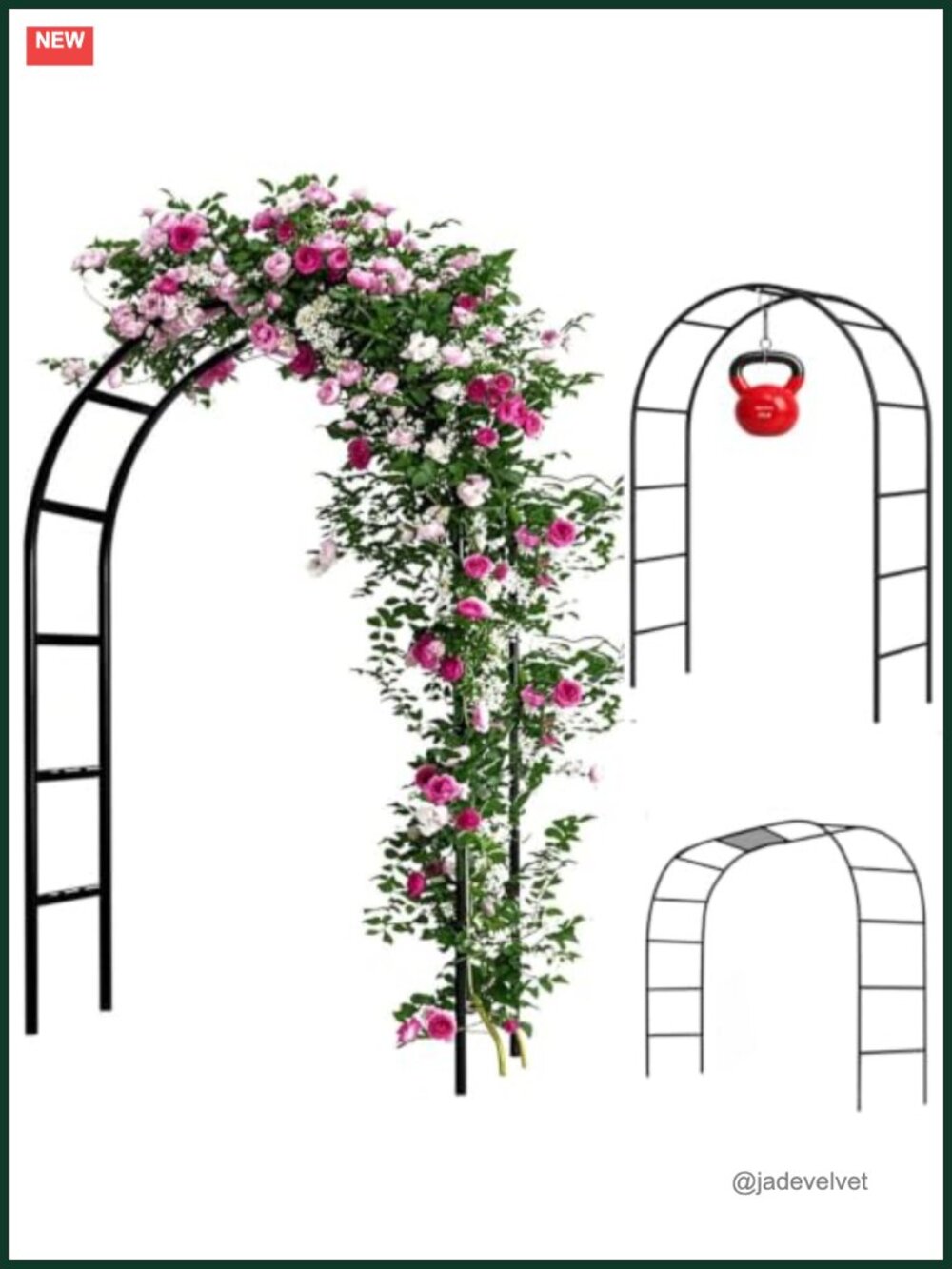 Metal Garden Arch Trellis for Climbing Plants, Powder Coated Metal, 7.8ft